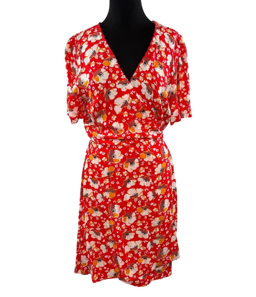 & Other Stories Red Scallop Wrap Mini Dress Floral Party/Cocktail Size 12 NEW